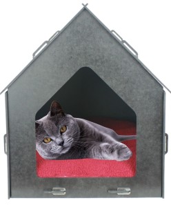 Siyah Ahşap Kedi Evi Çatılı Model